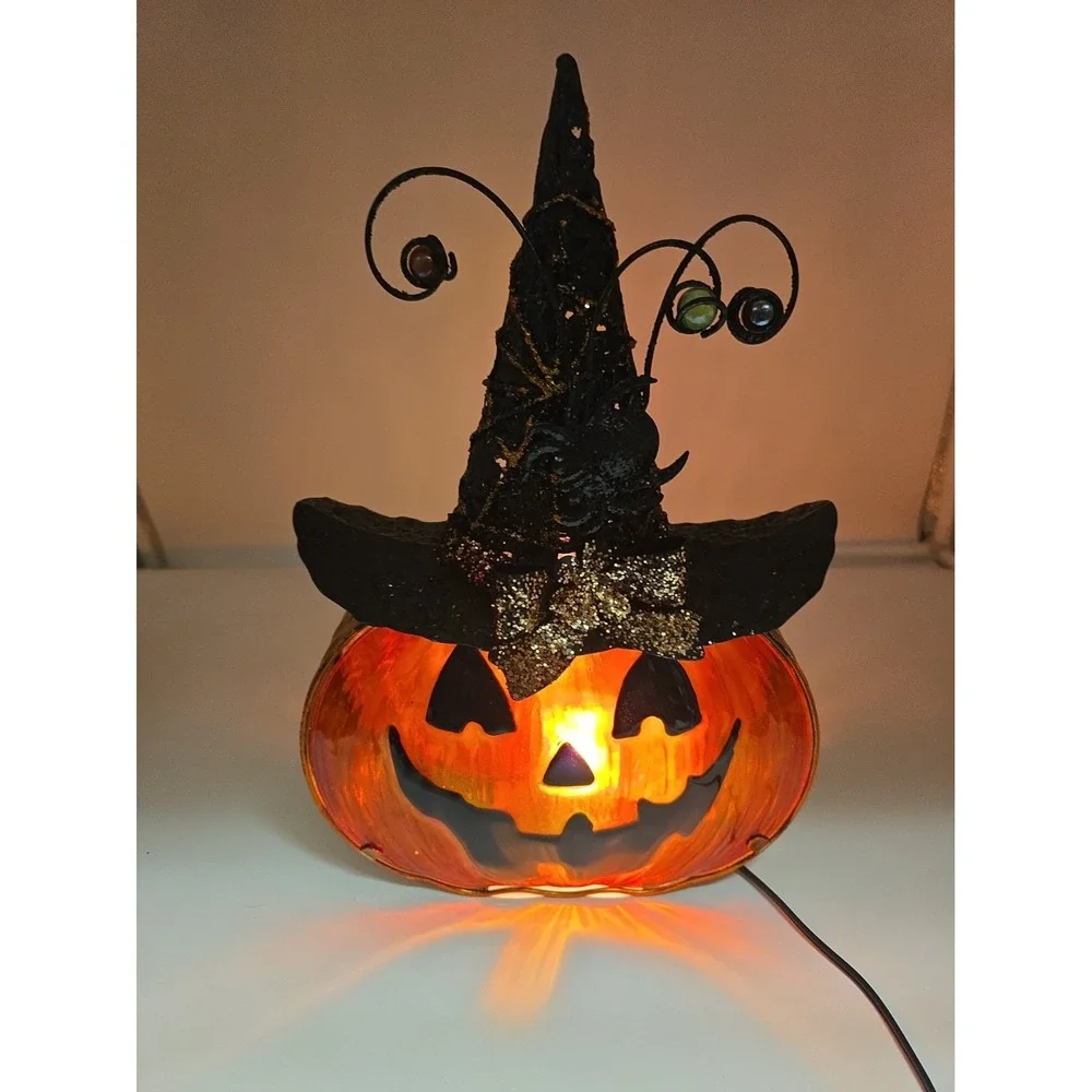 Vintage Style Jack O' Lantern Witch Hat Lighted Halloween Lamp Whimsigoth Decor